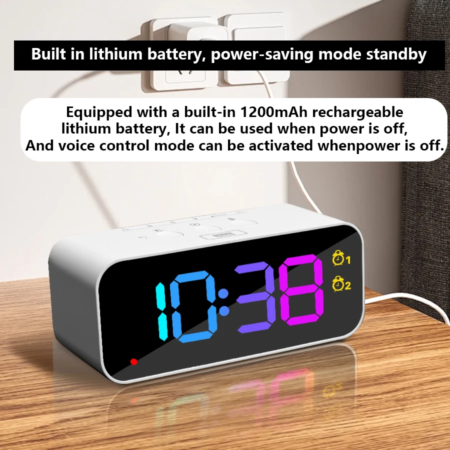 1pc new RGB color large screen digital recording clock, can record three kinds of sound alarm, sleep mode, voice control mode, t