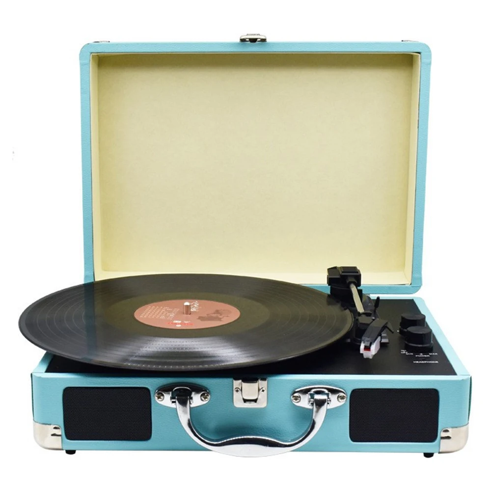 Lecteur de disque vinyle Plateau tournant à 3 vitesses avec haut-parleurs intégrés Support BT 3 tailles 7" /10" /12" Lecteur de disque vinyle entraîné par ceinture