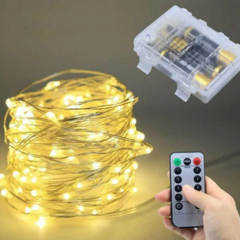 

Wedding String Lamp Party Decoration 20M Remote Control Christmas Battery Operated for LED Fairy Light Garland Copper Wire Lamp