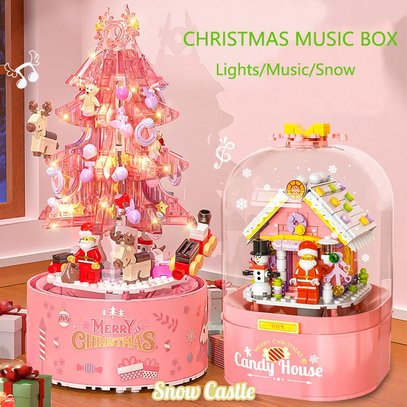 

Merry Christmas Music Box Christmas Tree Building Blocks DIY Doll House NewYear Santa Claus Children Gifts Christmas Decoration