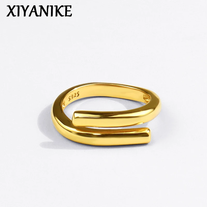 Silver Color Double Layer Geometric Ring Female Charm Fashion Simple Opening Light Luxury Handmade Jewelry Gift