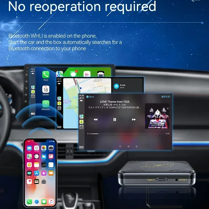 Q1 Car Mounted Box, 2-in-1 Mini Carplay Adapter, Wired to Wireless, Android, Auto Dongle, Apple, iPhone