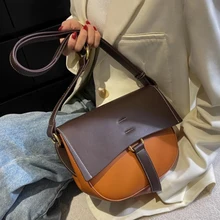 

Luxury Brand Women's Designer Handbag Contrast Color Saddle Bags for Women 2022 Panelled Shoulder Crossbody Bag Female Tote Chic