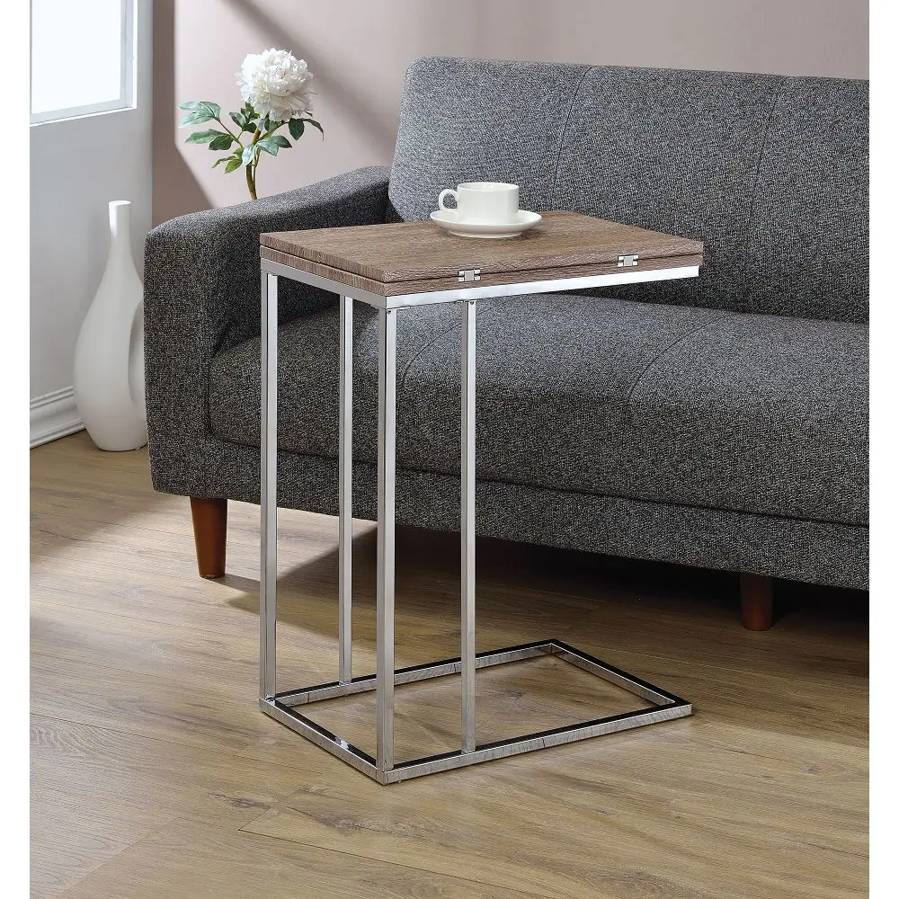 

Modern ACME Weathered Oak and Chrome Danson Side Table with Stylish Design for Living Room Furniture, 81849