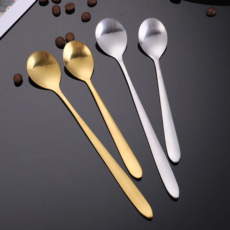 Stainless Steel Round Teaspoons Long Handle Small Cake Fruit Coffee Honey Dessert Mixing Spoon Tableware stainless steel spoon tea spoon 4131227