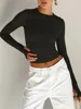 Fashion Women T-shirt Long Sleeve Crew Neck Solid Slim Fit Ladies Crop Top with Thumb Holes for Daily Streetwear Summer Camis 5