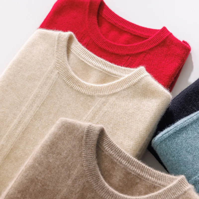 100% Merino Wool Sweater Men's Round Neck Thickened Tops Autumn Winter New Soft Warm Casual Solid Color Knitted Pullover 2