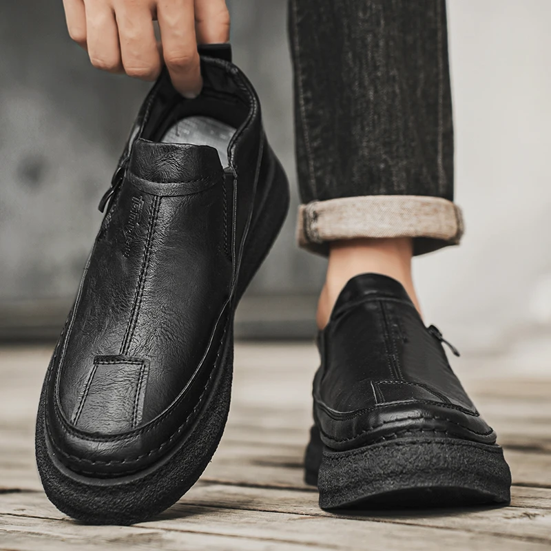 Men's Board Shoes Spring 2025 New Wear-resistant Slip-on Casual Chef Leather Shoes Work Non-slip Labor Protection Shoes 6