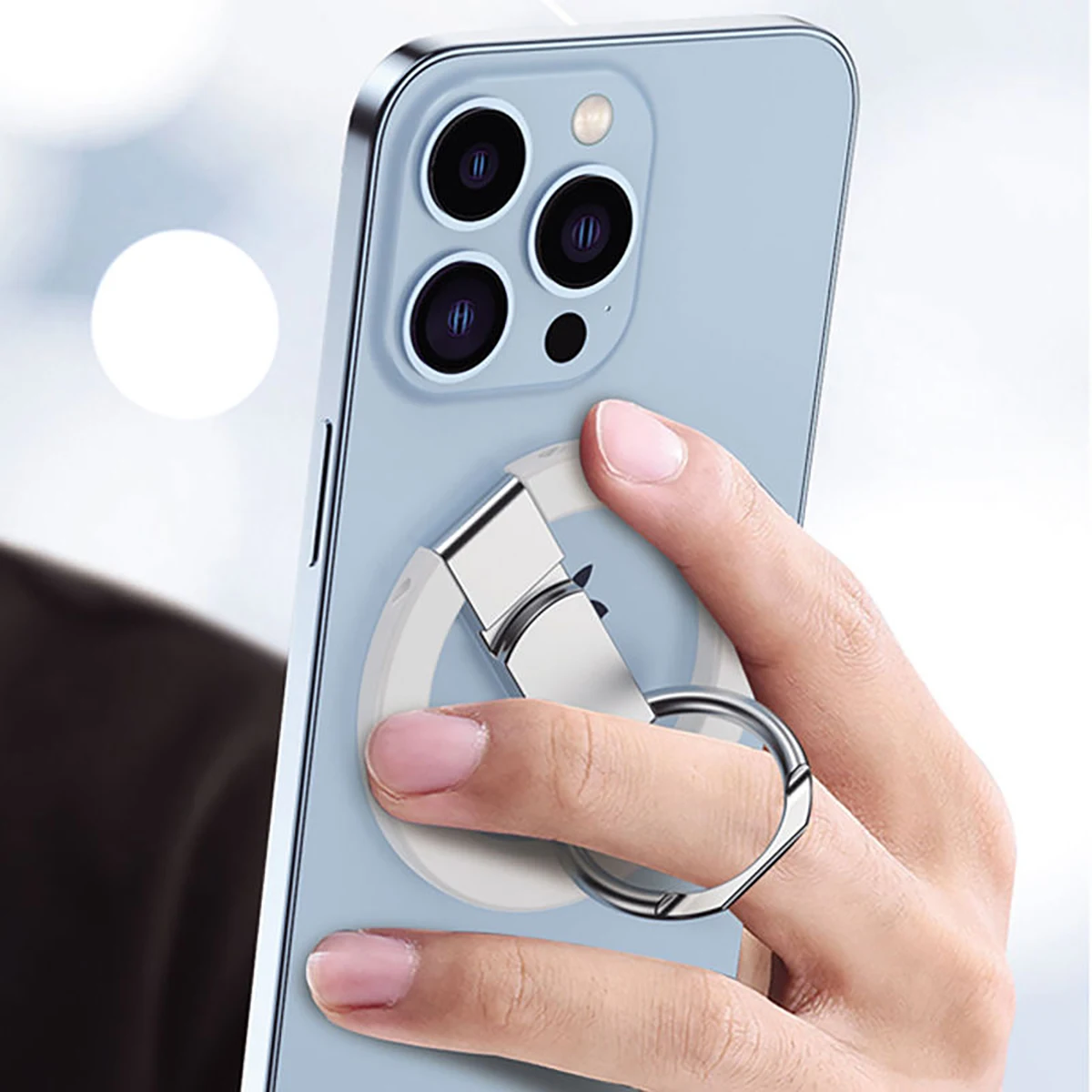 Portable Folding Magnetic Phone Holder with Adhesive Ring Buckle