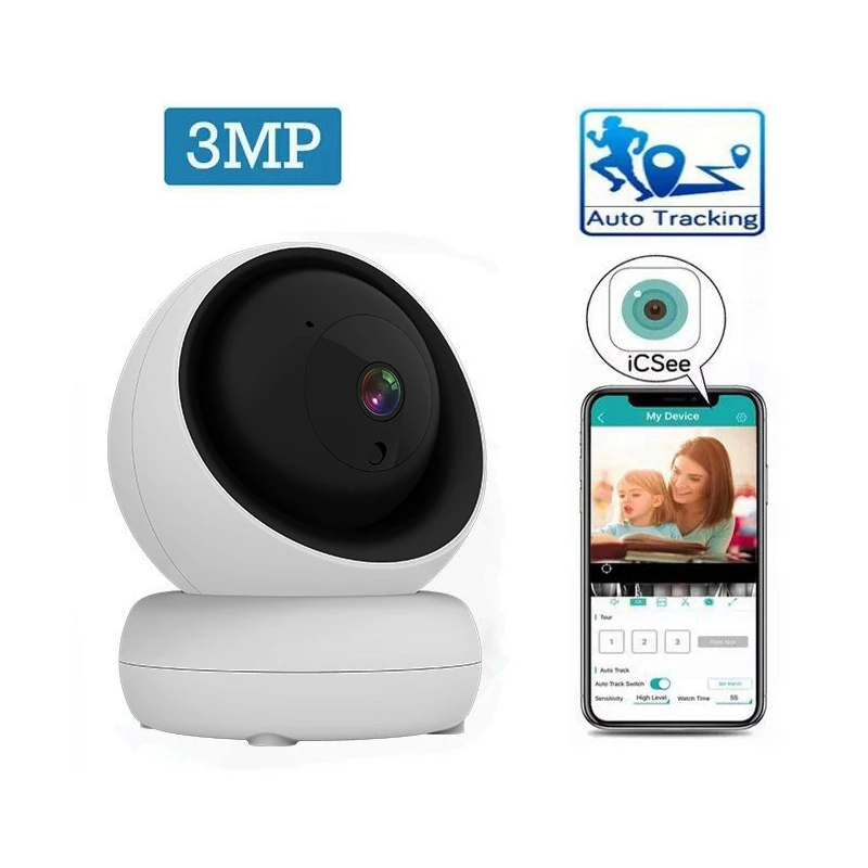 Wouwon Auto Track 3MP IP Camera Surveillance Security Monitor WiFi Onvif RTSP Mini Smart Alarm CCTV Indoor Camera iCSee XMEye wireless surveillance camera without internet