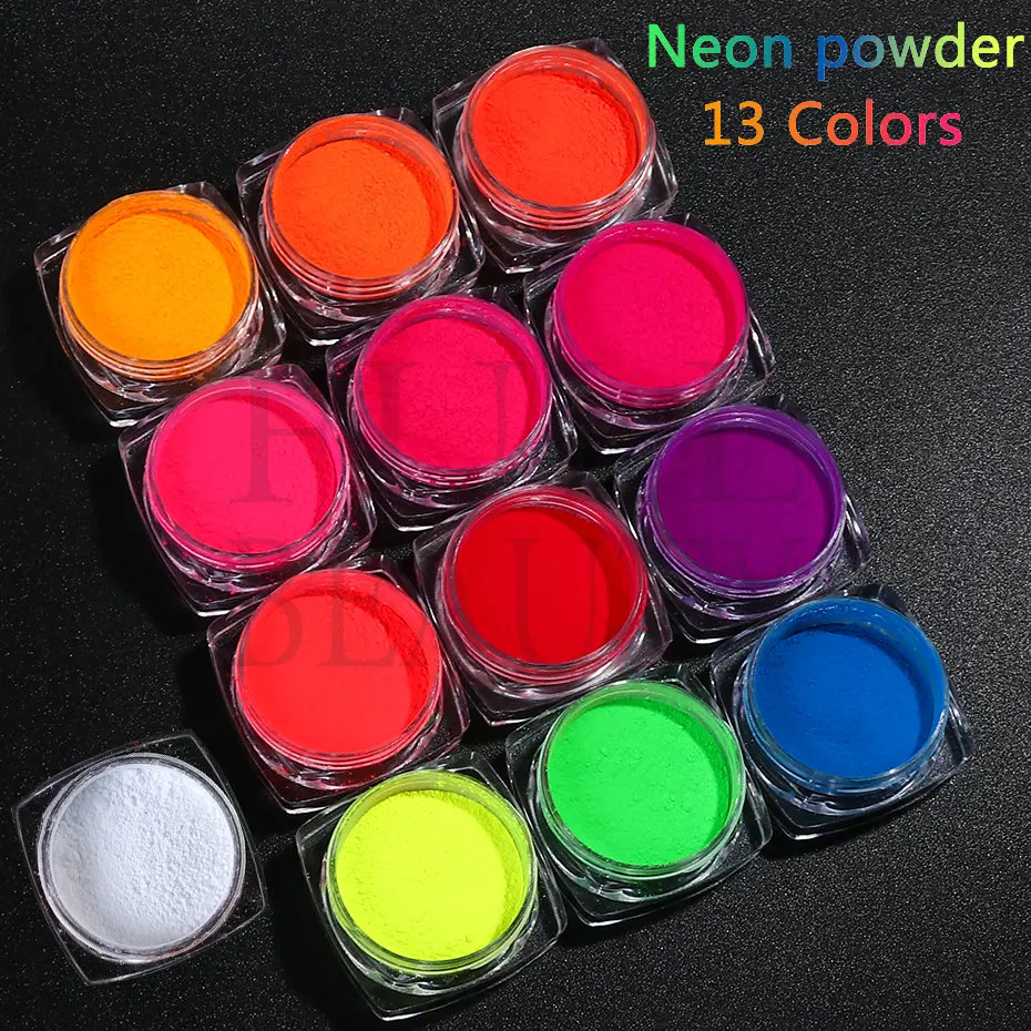 1Box Neon Powder Nails Art Bright Rainbow Fluorescent Dip Pigment Reflective Pink Yellow Summer Colorful Manicure Dust