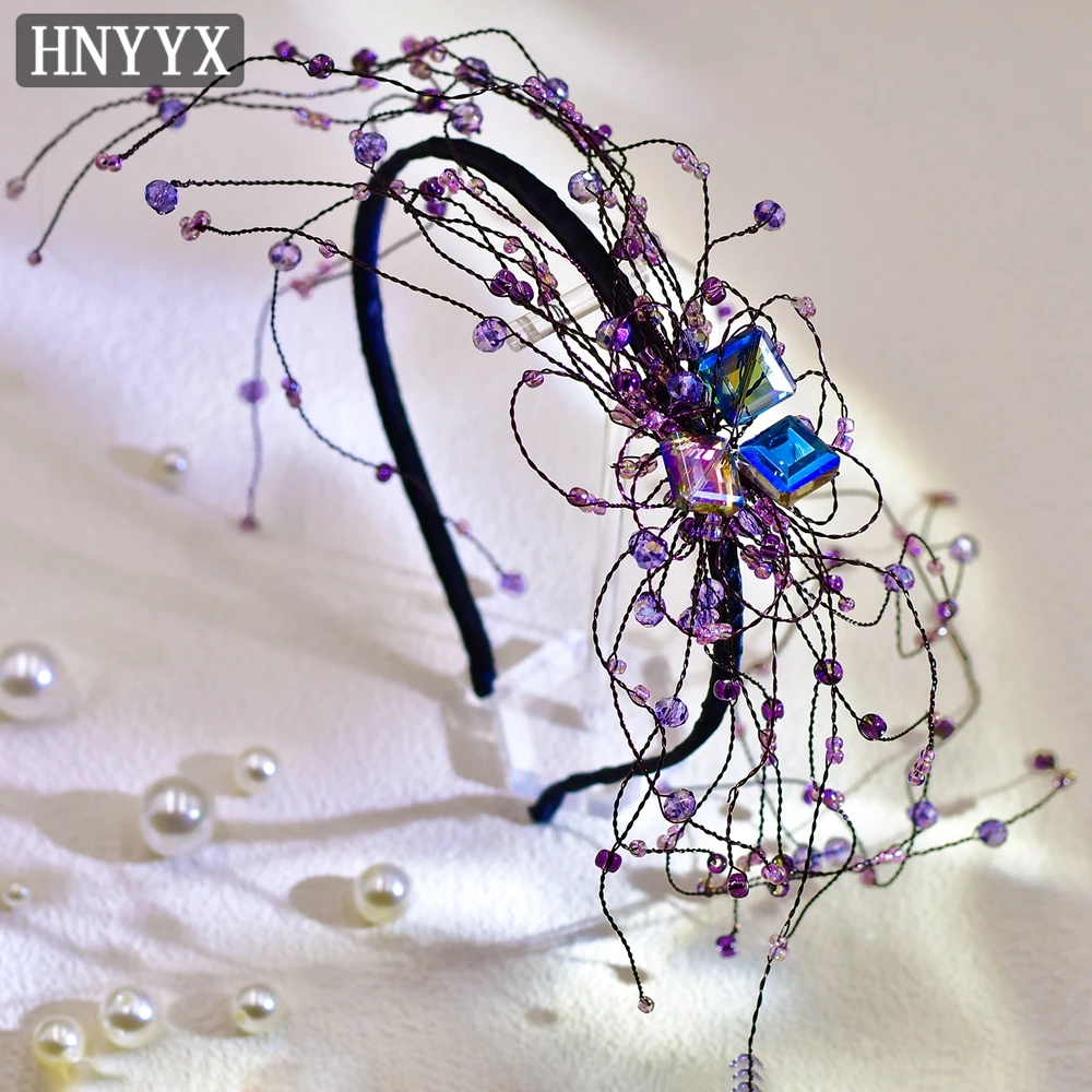 

HNYYX Purple Rhinestone Hair Hoop Fashion Headwear Unique Design Women's Headband Long Crystal Fringe Hair Accessory A24