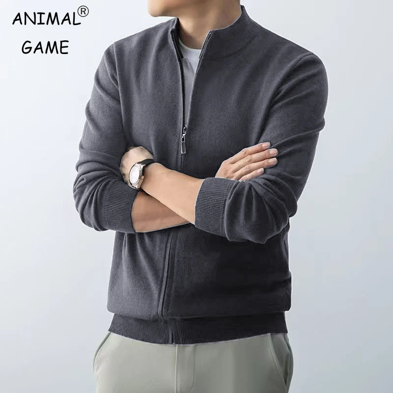 Jeu d'animaux hommes Cardigan à fermeture éclair pull coupe ajustée chandails Stand tricots pull chaud froid Blouse Zip longs Sweatcoats