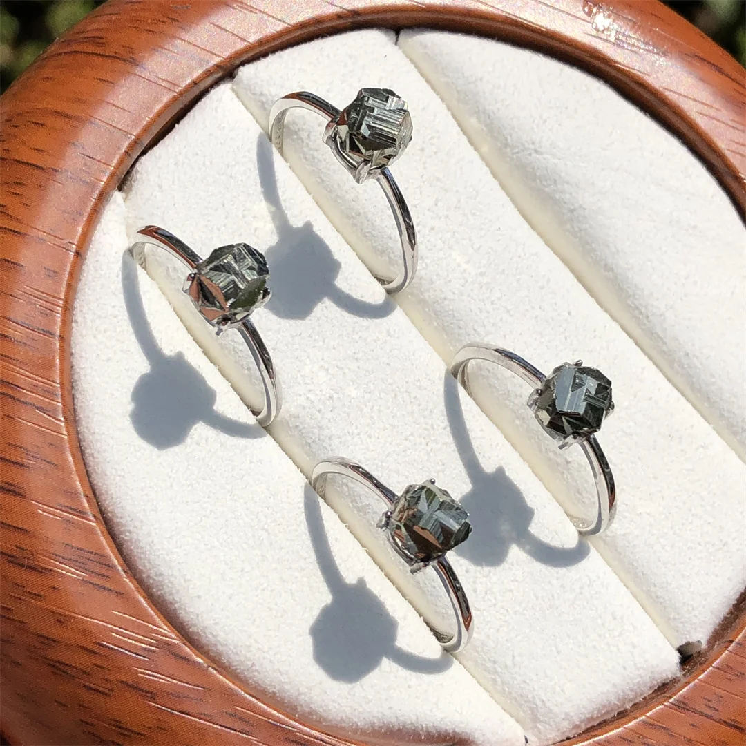 1 Pc Fengbaowu Natural Colombia Raw Rough Pyrite Iron Cross Ring 925 Sterling Silver Fashion Jewelry Gift For Women Men 3