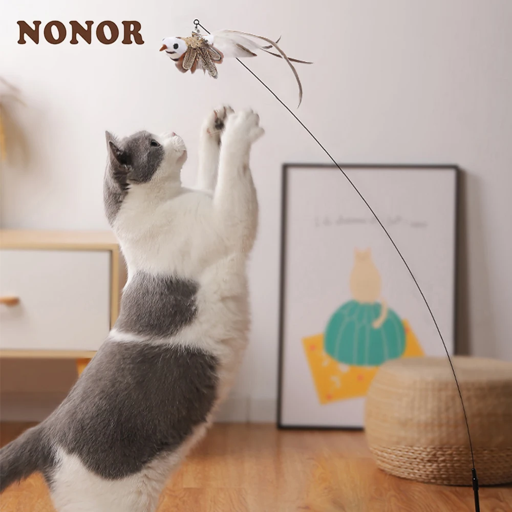 

NONOR Simulation Bird Cat Toys Interactive Funny Feather Bird with Sucker Pet Stick Toy Kitten Playing Teaser Wand Toys for Cats