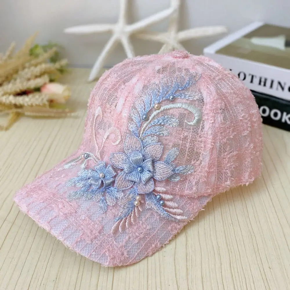 Breathable Embroidery Ladies Caps Quick Drying Hollow Out Baseball Hat Lace Mesh Ultra-Thin Flower Baseball Cap Go Fishing