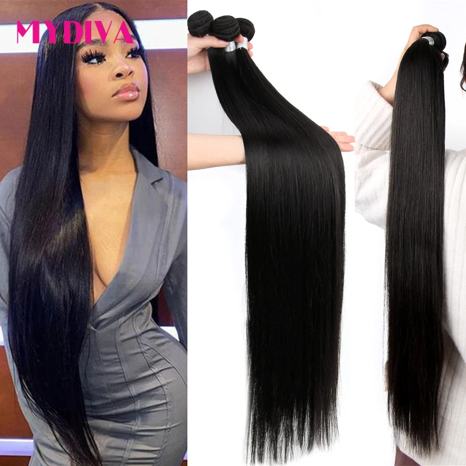 

10-30 34 36 38 40 Inch Brazilian Hair Weave Bundles Straight Human Hair 1/3/4 Bundles Natural Color Remy Hair Extensions Mydiva