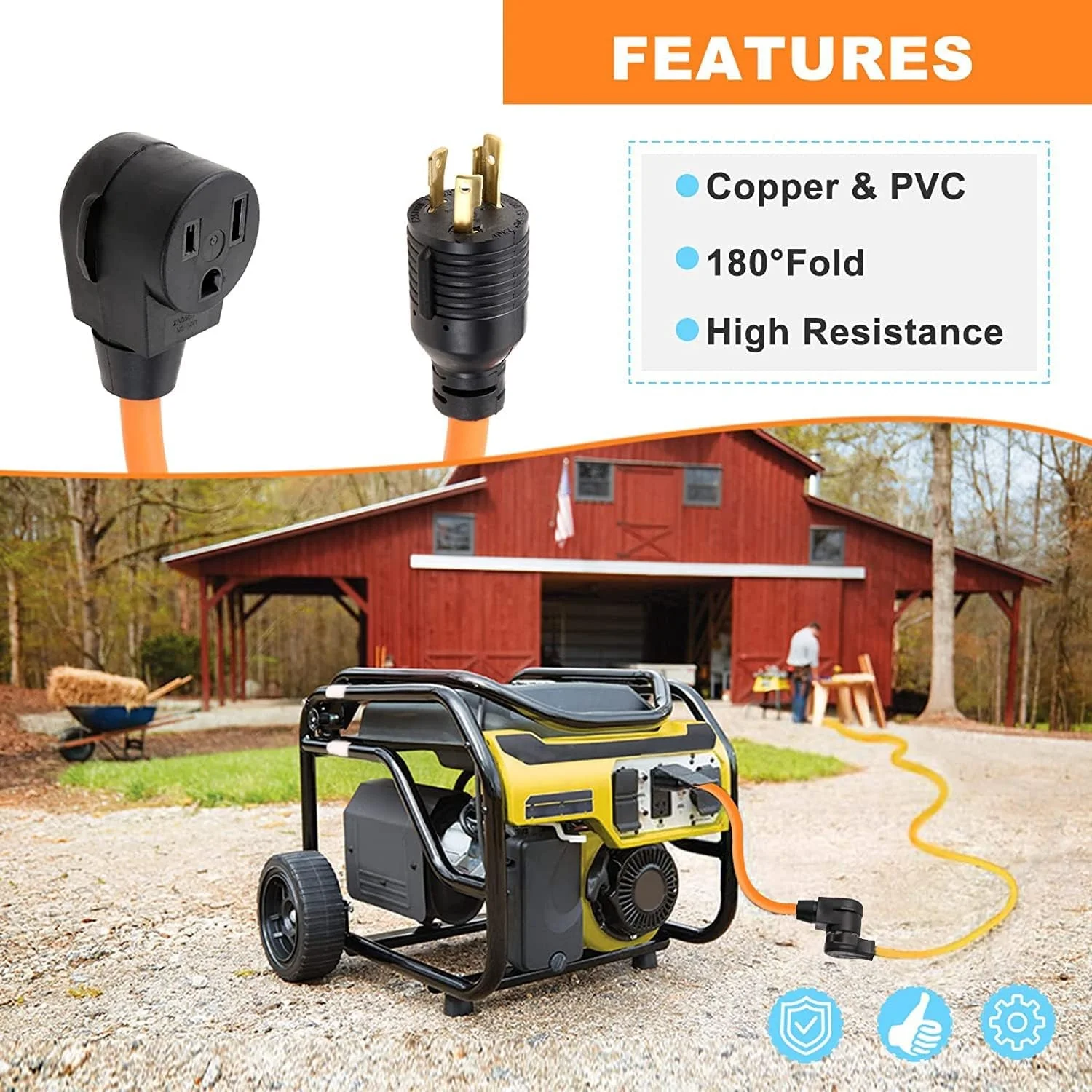 NEMA L6-30P 발전기 남성용 커넥터에서 6-50R 용접기 여성용 커넥터로 전환 어댑터 코드 1.5FT 건조기 EV 충전기 전원 연결 30에서 50암페어