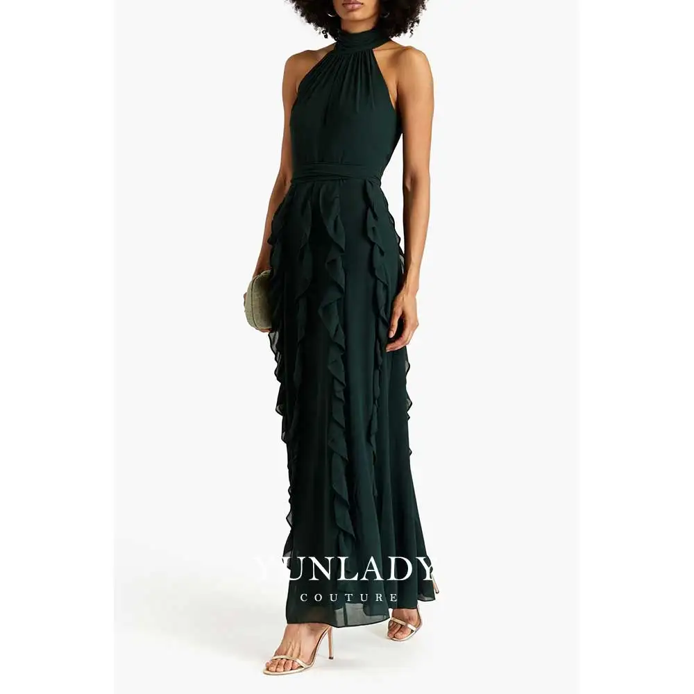 YUNLAN Luxury Dubai Purple Sleeveless Halter Neck Cocktail Ball Evening Dress Women Wedding Formal Guest Party Dress