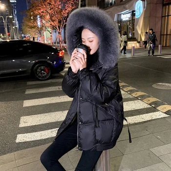 Women's Winter Down Jacket with Hooded Fur Collar Parkas Padded Jacket Gor Women Casual Long Parkas Jackets Coat Female Outwear