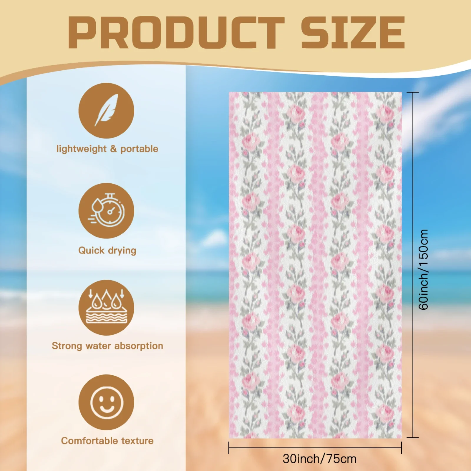 Pink Blooming Heirloom Rose Beach Towels Bath Towel  Inch Water-absorbent For Bathroom Customisable Souvenir Gift 2