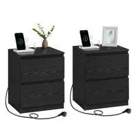 Прикроватная тумбочка VASAGLE с розетками, набор из 2 шт., приставной столик, 2 ящика, 2 розетки переменного тока, 1 порт USB-A — изображение 2