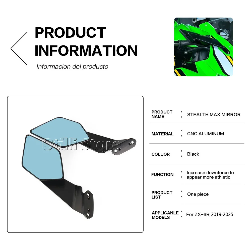 새로운 닌자 636 ZX-6R 스텔스 맥스 미러 오토바이 후면보기 사이드 미러 가와사키 Ninja636 ZX-6R 닌자 636 ZX6R 2025-2019