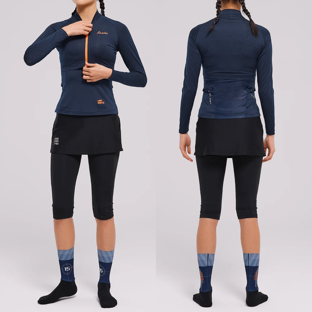 Santic Women's Cycling Pants Summer MTB Bike Riding Skirt Breathable Lightweight Perspiration Cropped Cycling Skirt Asian Size