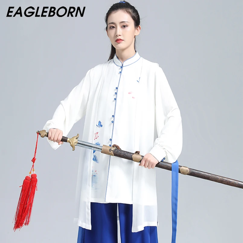 

New Tai Chi Uniformtraditional Chinese Tops for Women Tai Chi Competition Kung Fu Three-piece Lotus Pattern Martial Arts Uniform