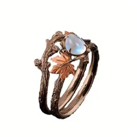 Bague Vintage en pierre de lune feuille d'érable, 1 pièce, parfaite pour un usage quotidien et les fêtes 4