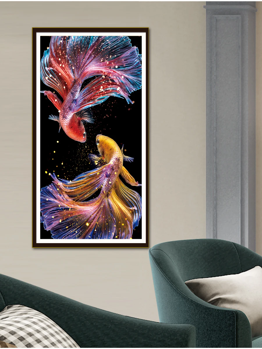Cross Stitch Kit Cross Stitch Tools Koi Cross Stitch DIY Embroidery Kit 11CT 9CT Living Room Vertical Decorative Painting New Popular Printed Needlework Pack Set