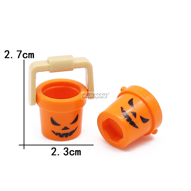 Marumine MOC 20PCS Halloween Pumpkin Bucket 95343 95344 Building Block Part 1x1 Handheld Portable Keg DIY Assembles Particle Toy 2