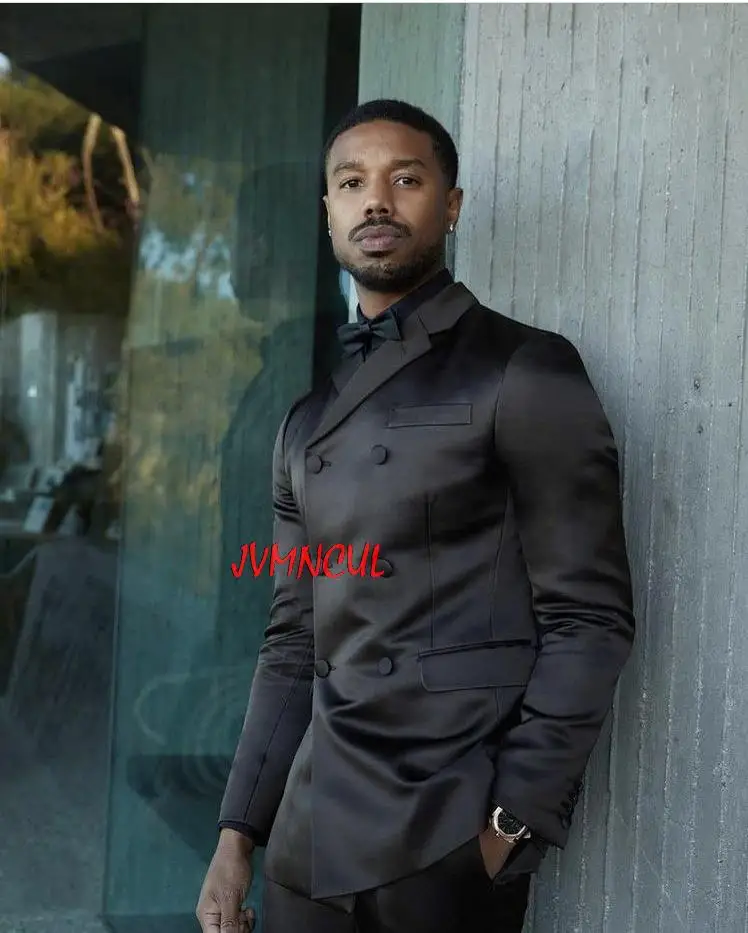 

Shiny Black Fashion Men Suits Double Breasted Slim Fit Wedding Party Prom Man Groom Terno Masculino Blazer 2 Pieces