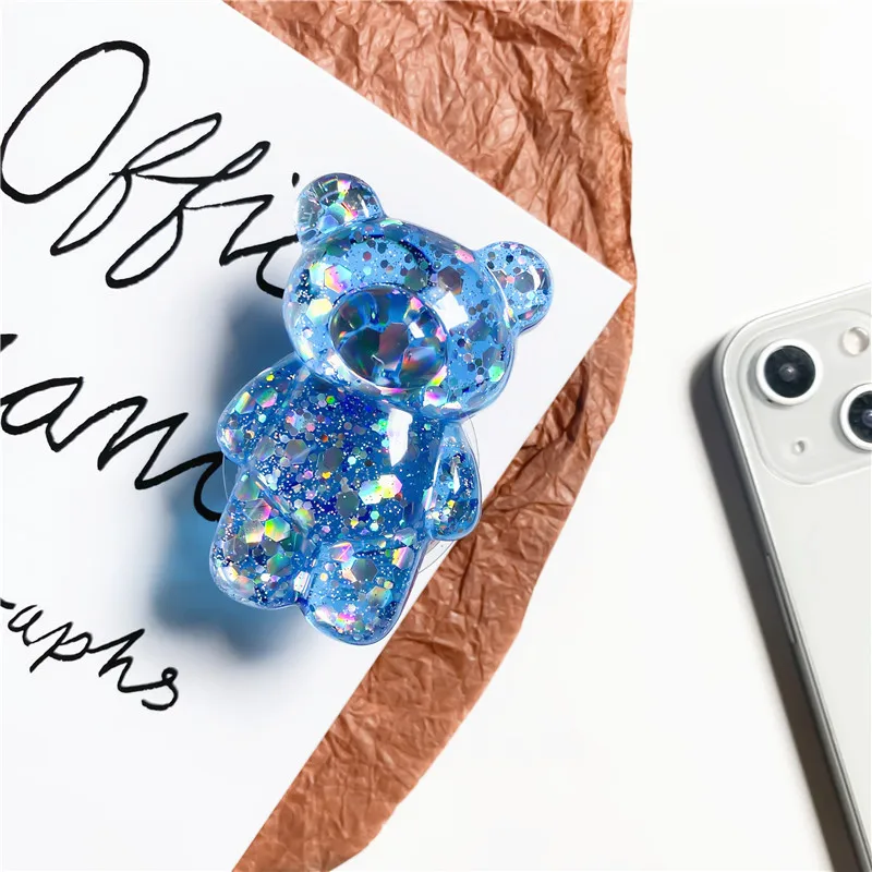 Glitter Cute Bear Foldable Finger Ring Phone Holder and Stand