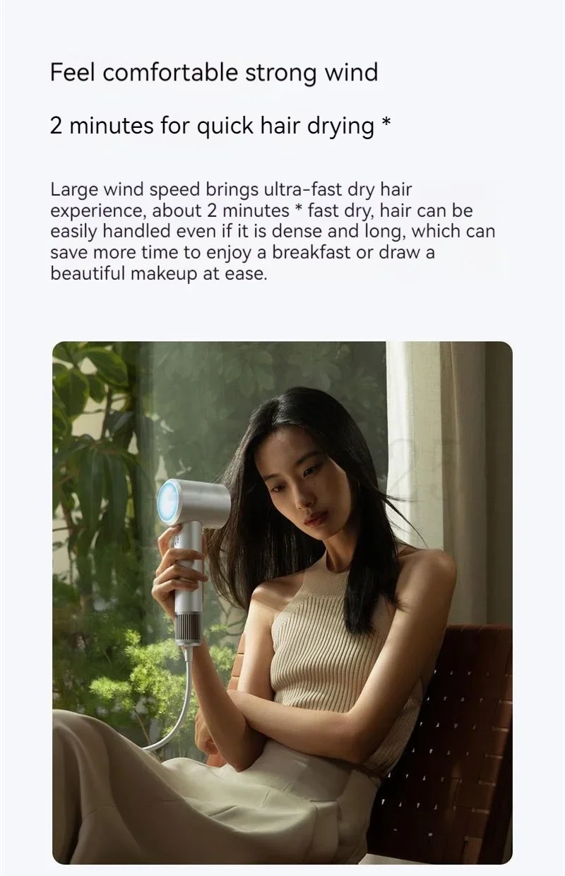 Hair Dryer XIAOMI MIJIA Hair Dryer H501 High Speed Anion Wind Speed 62m/s 1600W 110000 Rpm Professional Hair Care Quick Dry Negative Ion