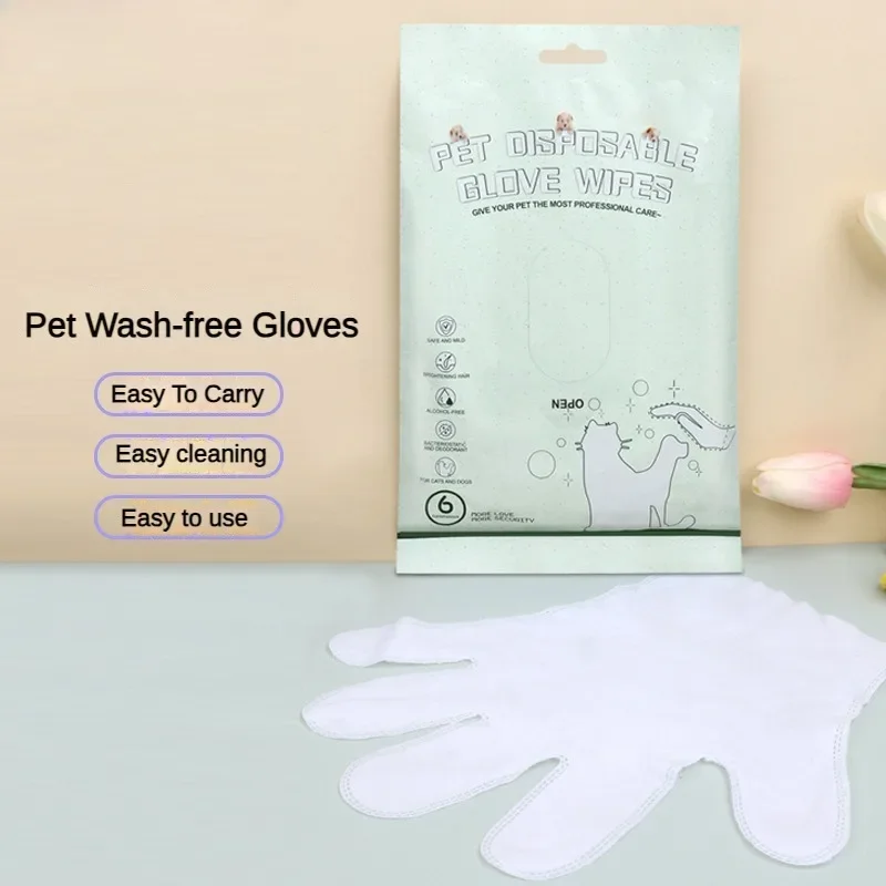 6pcs Pet Disposable Gloves for Dog Bath Cleaning Wipes Mild Deodorizing Full Body Cat Grooming pet cleaning wipes,pet cleaning gloves