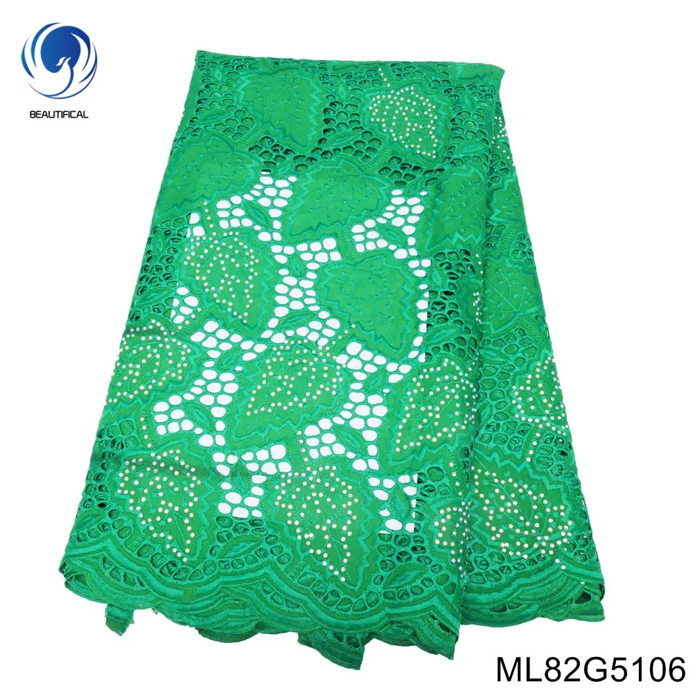 

Beautiful Green African Fabric 2023 High Quality Sewn Lace 5 Yard Hot Water Soluble 100% Polyester Nigerian Party Dress ML82G51