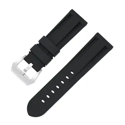 Premium Silicone Sport Watch Band - Waterproof Rubber Strap - 24mm (Black silver)