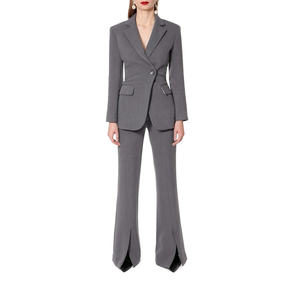 New Fashion Women's Suit Slim Jacket Fitting Flared Split Floor Pants Suit For Women Chic And Elegant Woman Set For Spring