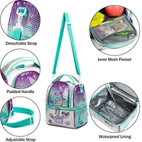 Lunch Bag for Kids Insulated Bag with Adjustable Strap High Capacity Lunchbox School Child Girls Mermaid Sequins Bento Bag 2
