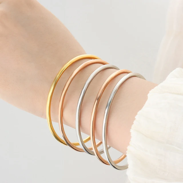 Fashionable Stainless Steel Bracelet For Women Round Minimalist Elegant Gold Color Bracelet Women's Accessories Popular Jewelry 6