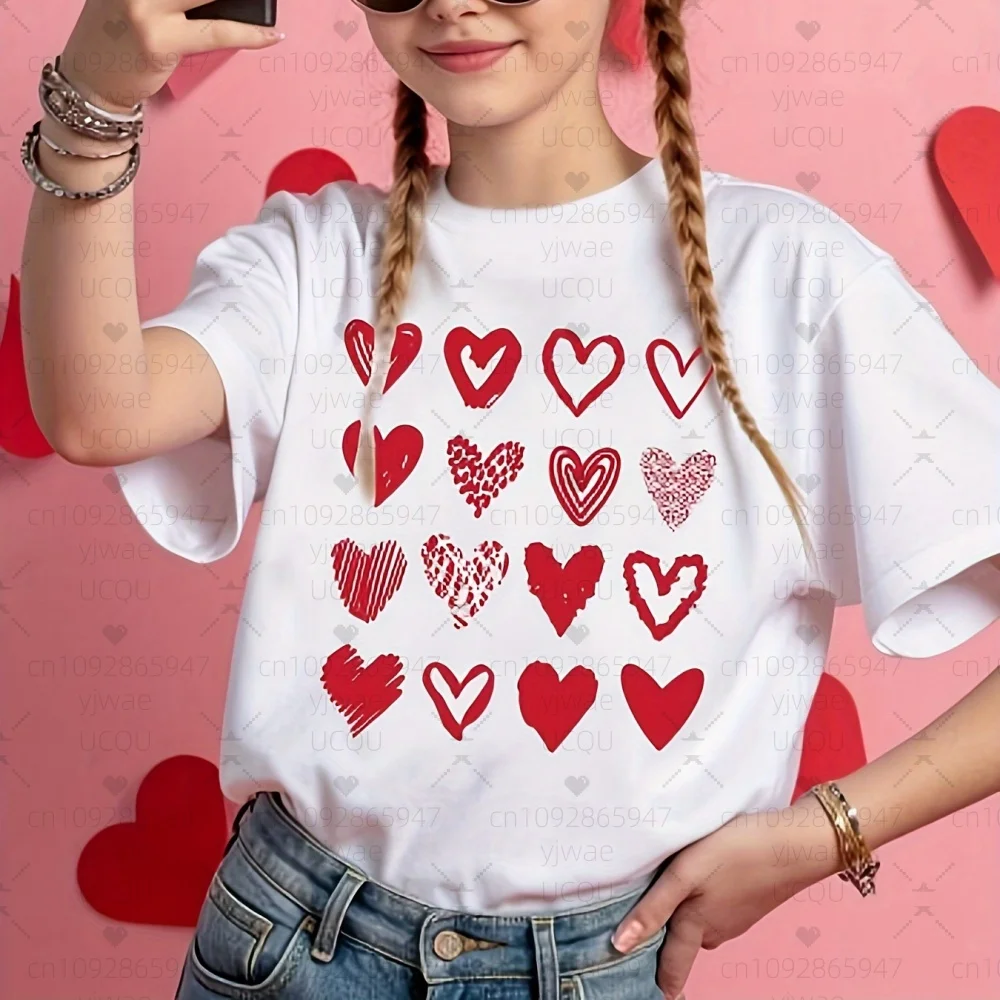 26 Sprint Valentine's Day Women Couple Short Sleeves Tee Women's Heart Print Round Neck T-Shirt Unisex Anniversary T-Shirt