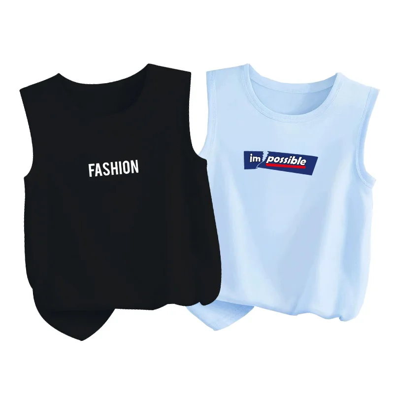 어린이 패션 민소매 티셔츠 소년 여름 통기성 탱크 탑 캐주얼 경량 조끼 브랜드 인쇄