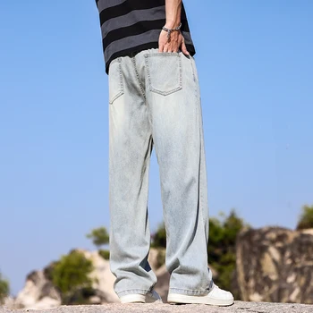 ماركة الملابس ليوسيل رقيقة فضفاض الجينز الرجال خمر تمتد مستقيم رجالي الدنيم السراويل الكورية الشارع الشهير الربيع الصيف السراويل - Image 6