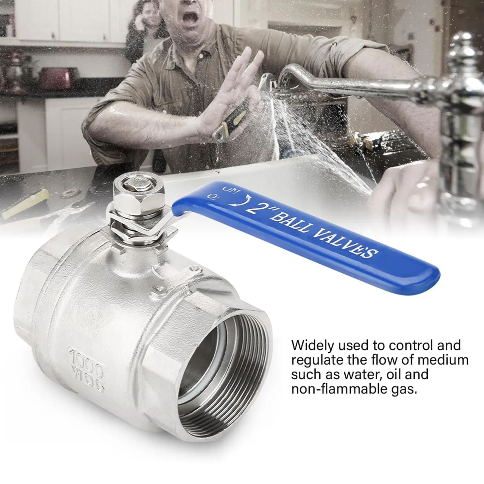 304 Stainless Steel 2-Way Ball Valve DN50 Full Port Female Thread 1000 WOG Solenoid Valve-Superior Sealing Performance