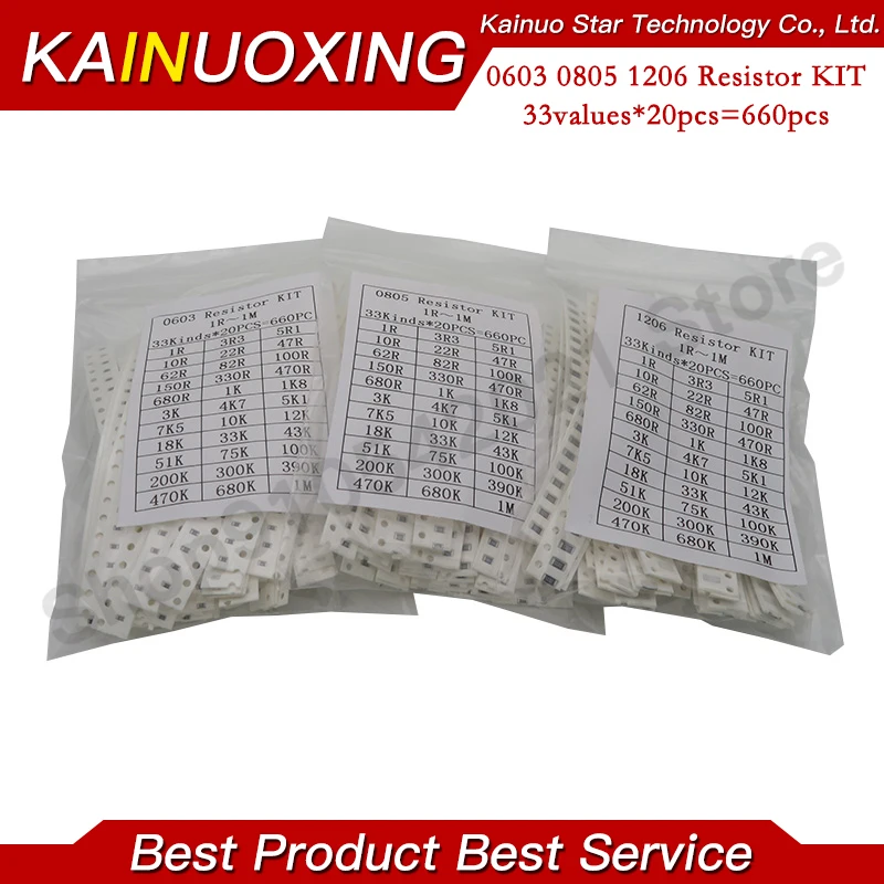 1206 0805 0603 SMD Resistor Kit Assorted Kit 1ohm-1M ohm 1% 33valuesX 20pcs = 660pcs Sample smd resistor,smd chip resistor