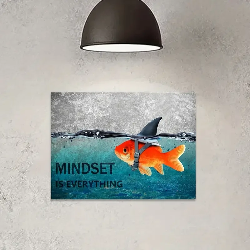 Вдохновляющий настенный художественный холст с принтом без рамы, абстрактная синяя золотая рыба, акула