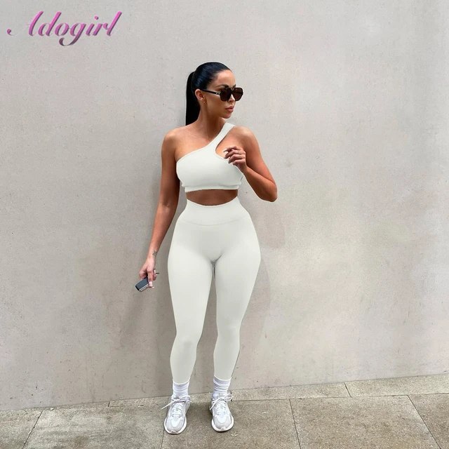 Activewear Set Crop Top One Shoulder Leggings Workout Gym Set