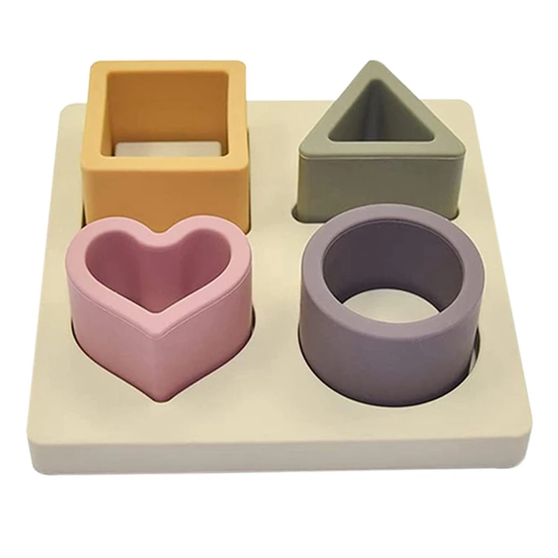 Baby Soft Nesting Sorting Stacking Toys Silicone Block Shape Toys Recognition Learning Development Toys Jigsaw Puzzles