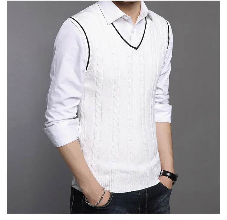 Description Picture 6 of itemSpring and autumn college style men's sweater vest vest slim-fit coat youth Korean version sleeveless vest thin knit shirt